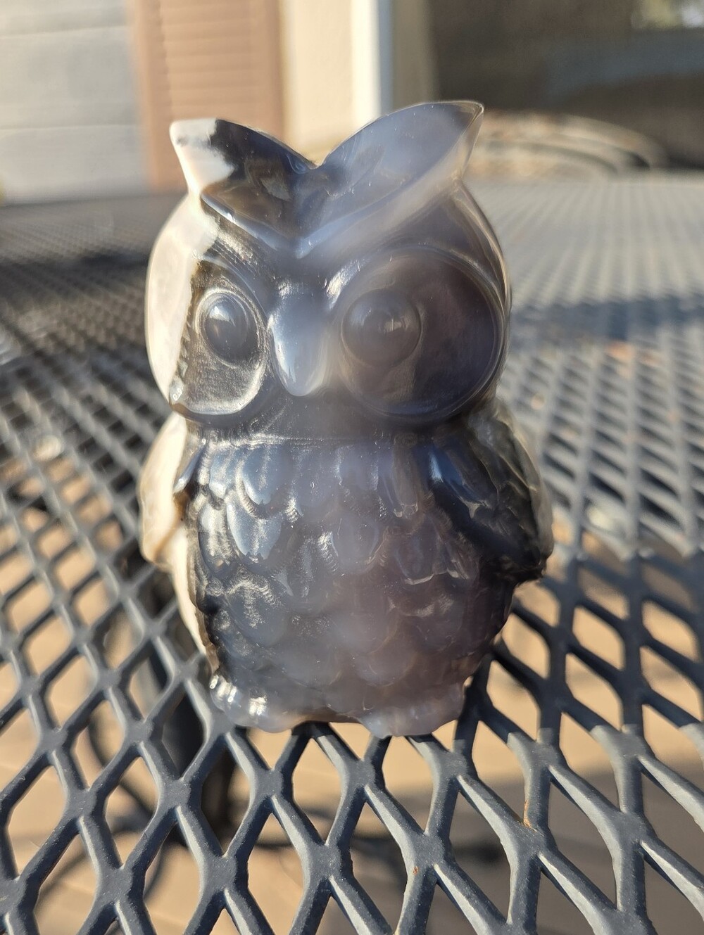 Volcano Agate Owl Sculpture
